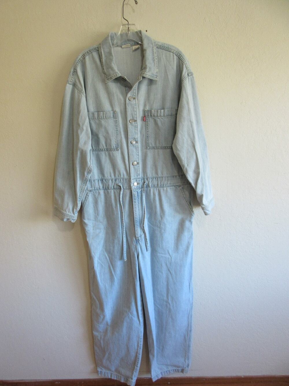 LEVIS Light Wash Blue M Drawstring Waist Long Sleeve Denim Cotton Jumpsuit-CA2